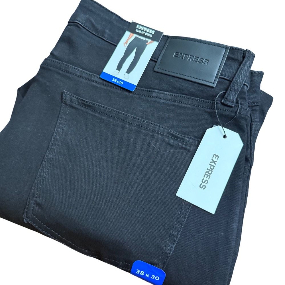 Express Mens Slim Fit Denim Jeans Black‎ Solid Stretch Pants 38x30 NEW